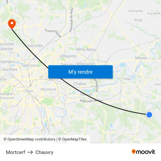 Mortcerf to Chauvry map
