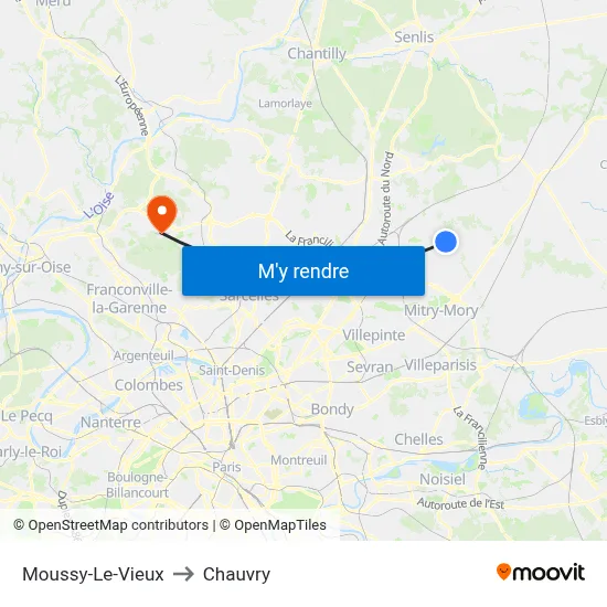 Moussy-Le-Vieux to Chauvry map