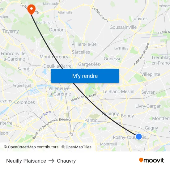 Neuilly-Plaisance to Chauvry map