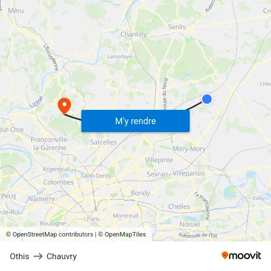 Othis to Chauvry map