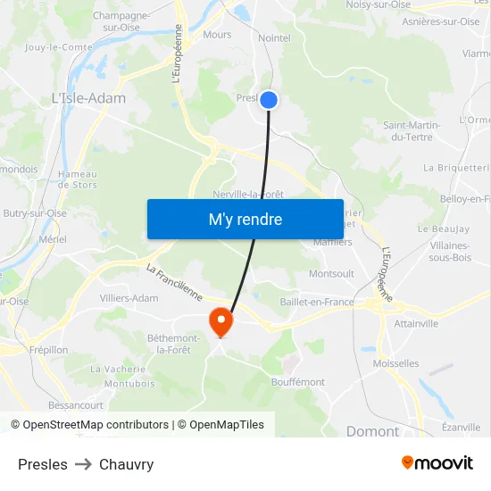 Presles to Chauvry map
