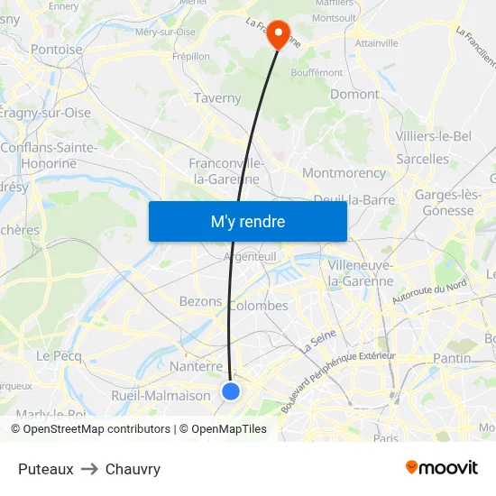 Puteaux to Chauvry map