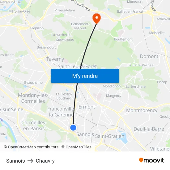 Sannois to Chauvry map