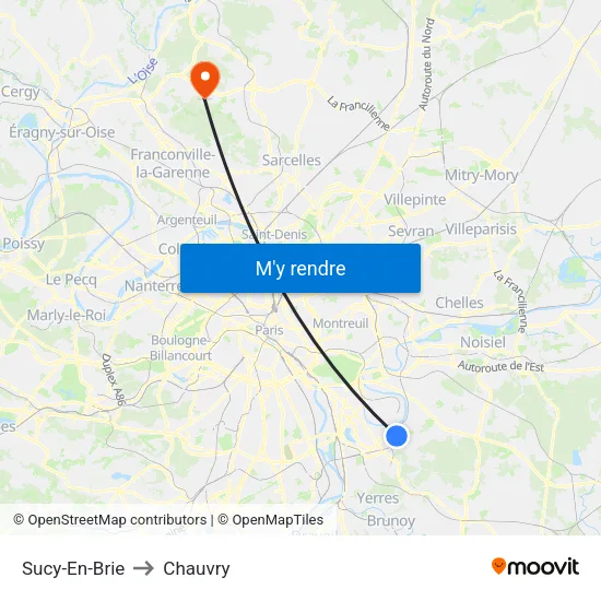 Sucy-En-Brie to Chauvry map