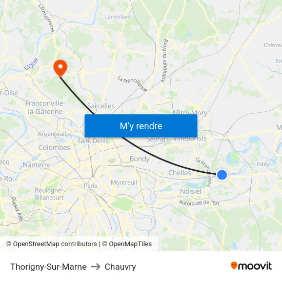 Thorigny-Sur-Marne to Chauvry map