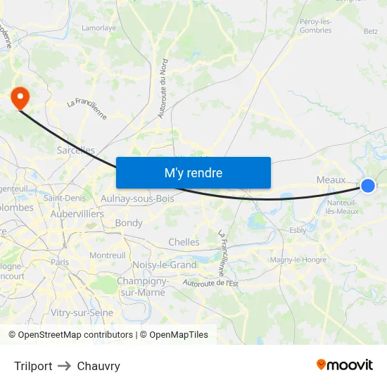 Trilport to Chauvry map