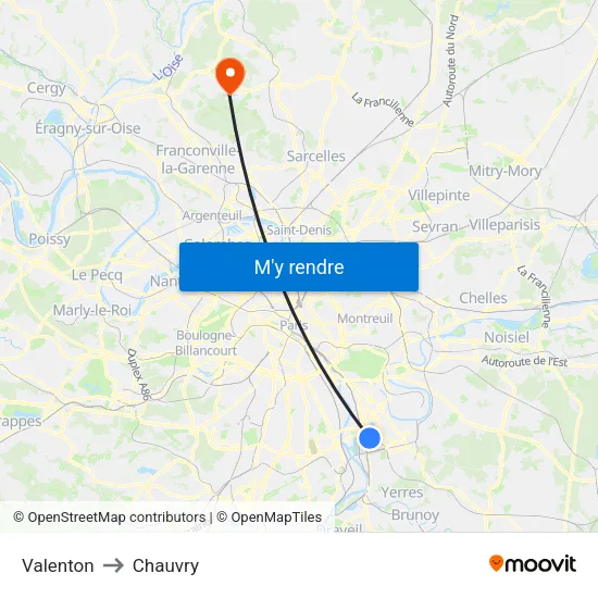 Valenton to Chauvry map