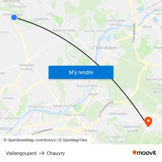 Vallangoujard to Chauvry map