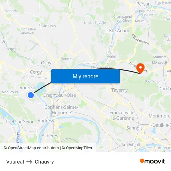 Vaureal to Chauvry map