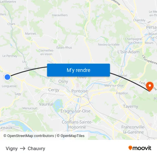 Vigny to Chauvry map