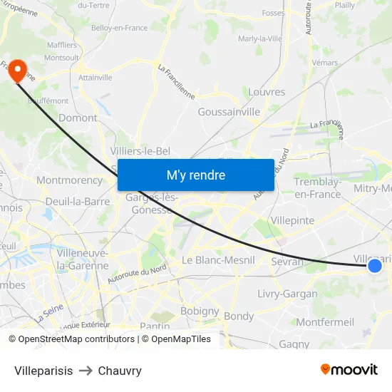 Villeparisis to Chauvry map