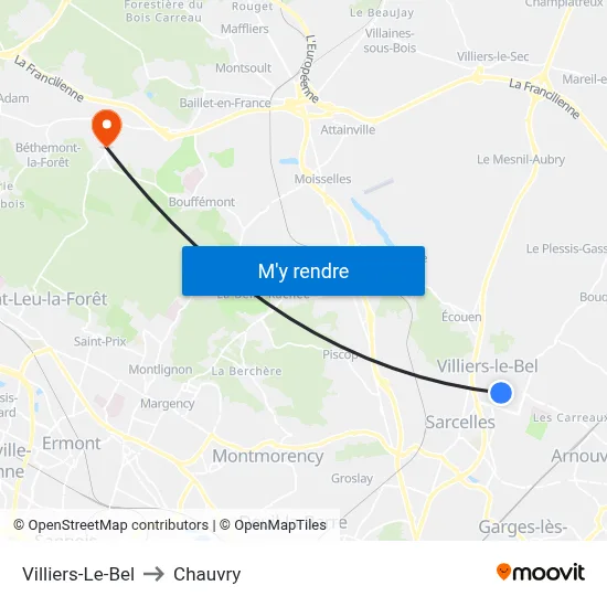 Villiers-Le-Bel to Chauvry map