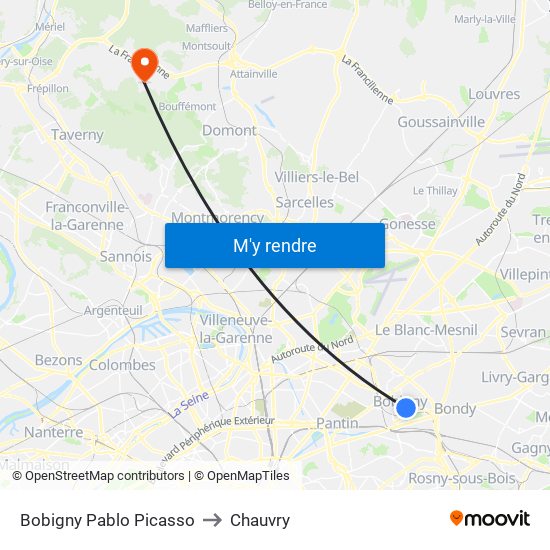 Bobigny Pablo Picasso to Chauvry map