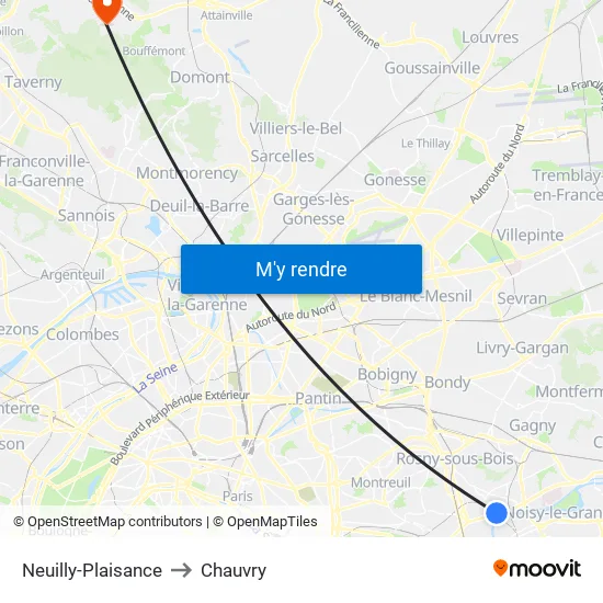 Neuilly-Plaisance to Chauvry map