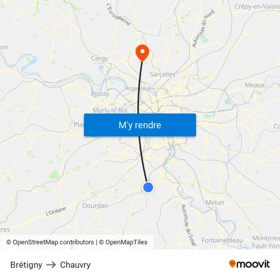 Brétigny to Chauvry map