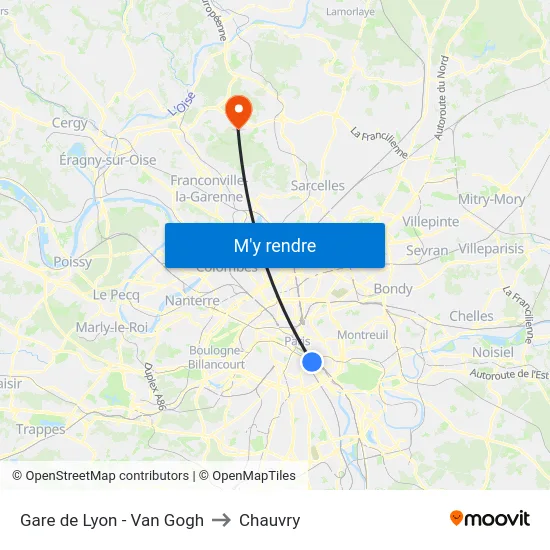 Gare de Lyon - Van Gogh to Chauvry map