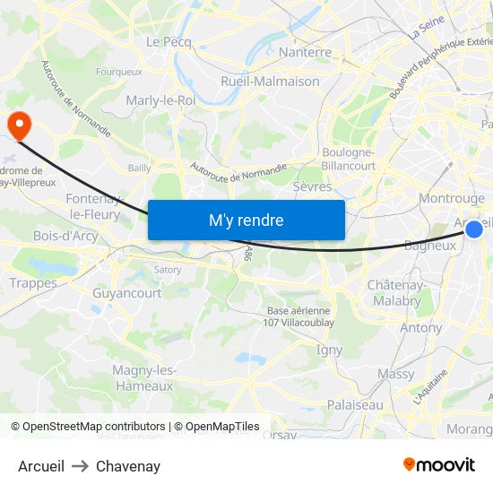 Arcueil to Chavenay map