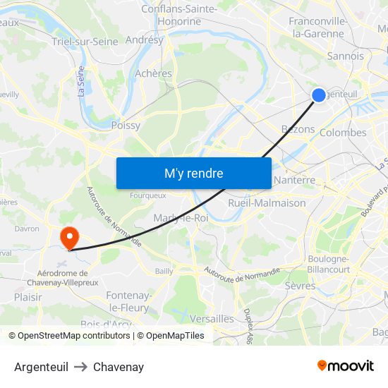 Argenteuil to Chavenay map