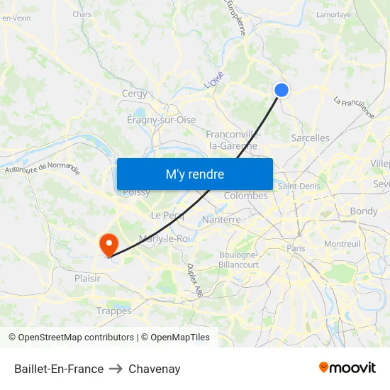 Baillet-En-France to Chavenay map