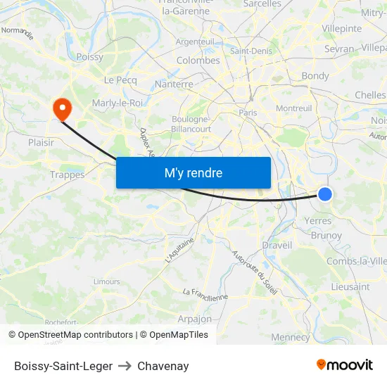 Boissy-Saint-Leger to Chavenay map