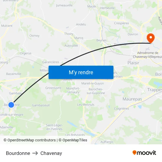 Bourdonne to Chavenay map