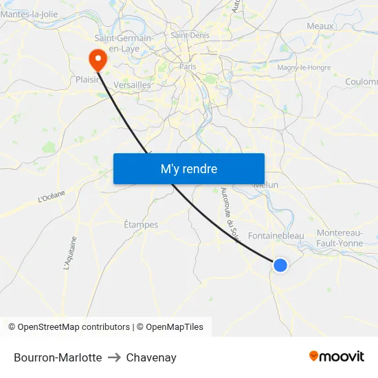 Bourron-Marlotte to Chavenay map