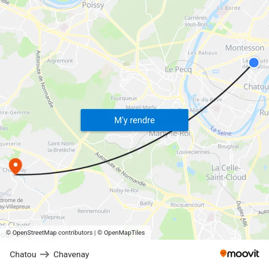 Chatou to Chavenay map