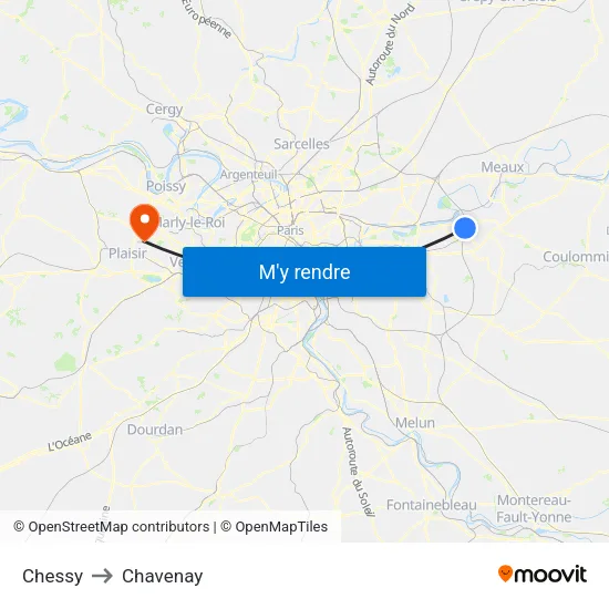 Chessy to Chavenay map