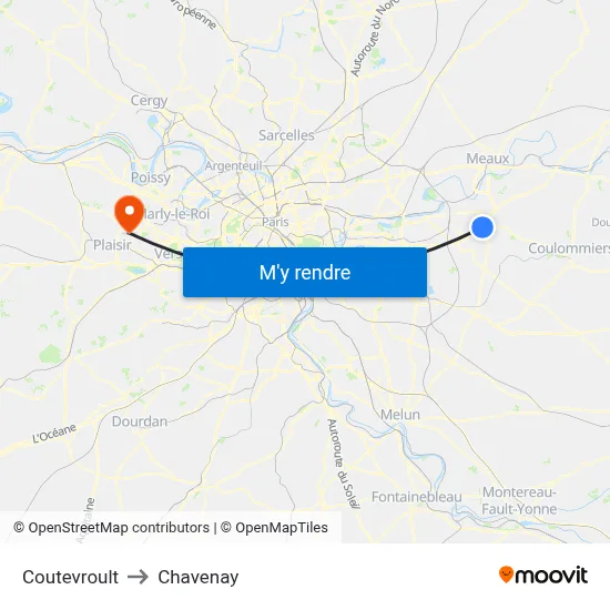 Coutevroult to Chavenay map