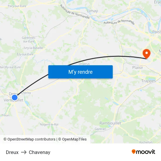 Dreux to Chavenay map