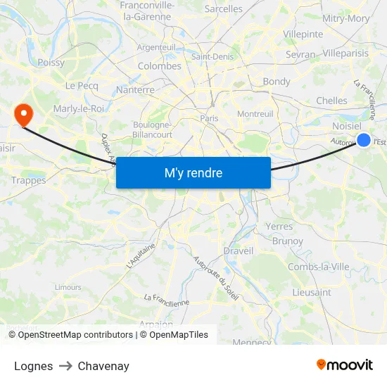 Lognes to Chavenay map