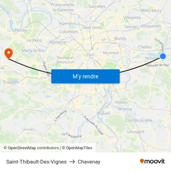 Saint-Thibault-Des-Vignes to Chavenay map