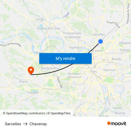 Sarcelles to Chavenay map