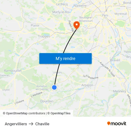 Angervilliers to Chaville map
