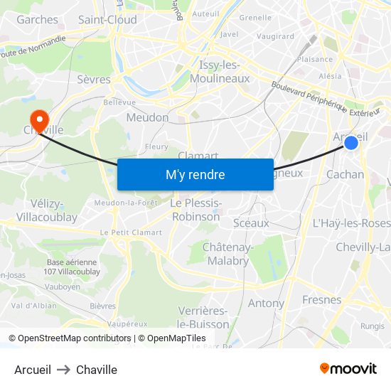 Arcueil to Chaville map
