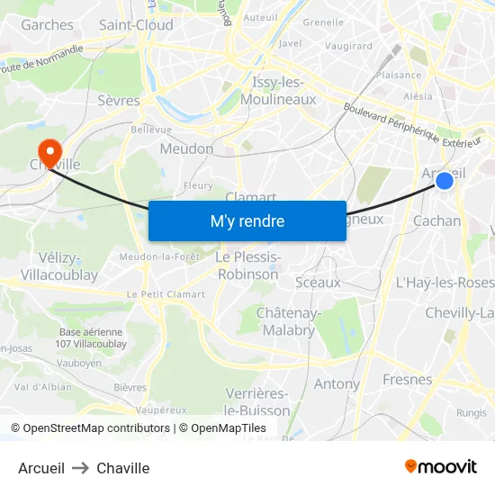 Arcueil to Chaville map