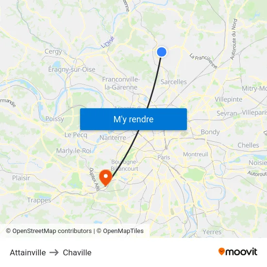 Attainville to Chaville map