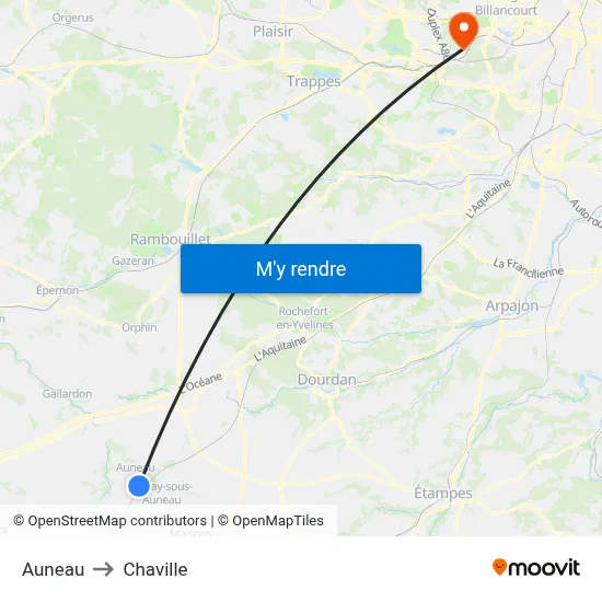 Auneau to Chaville map