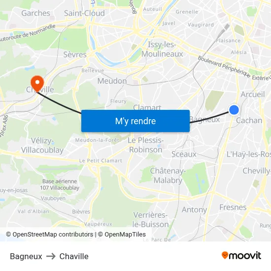 Bagneux to Chaville map