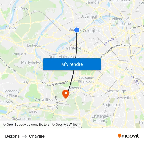 Bezons to Chaville map