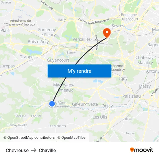 Chevreuse to Chaville map
