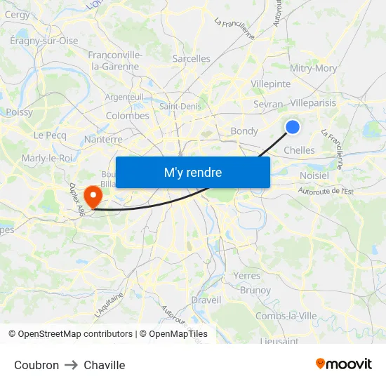Coubron to Chaville map