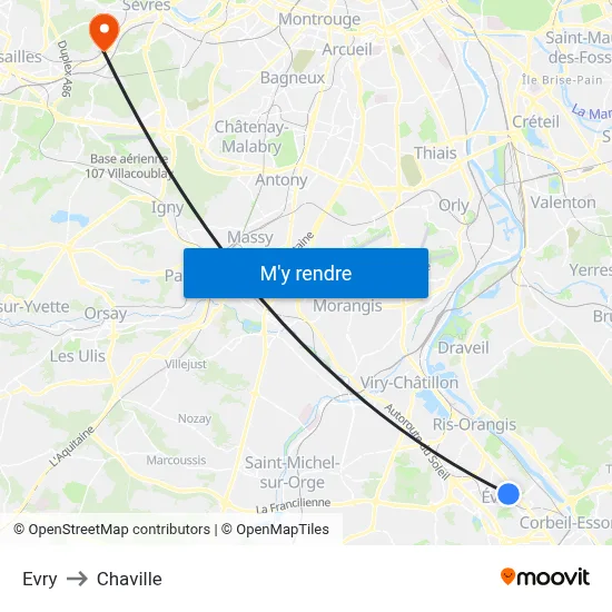 Evry to Chaville map