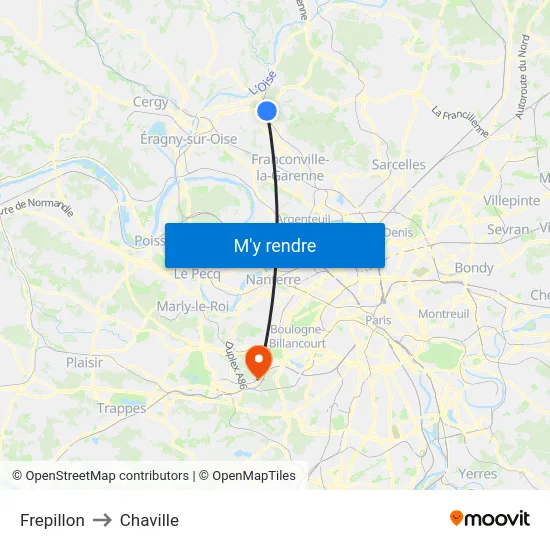 Frepillon to Chaville map