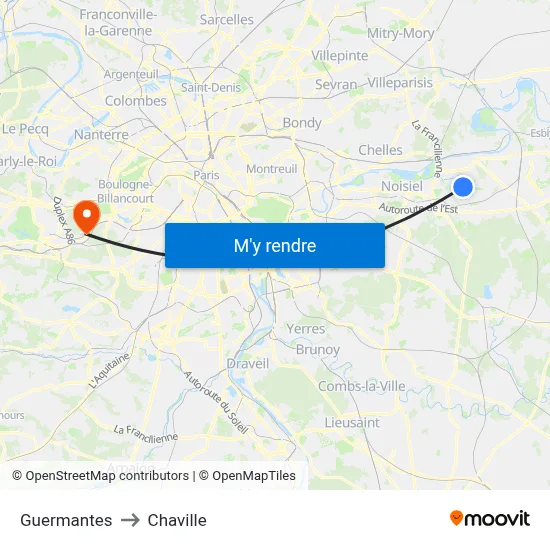 Guermantes to Chaville map