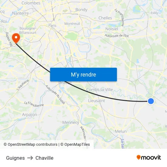 Guignes to Chaville map