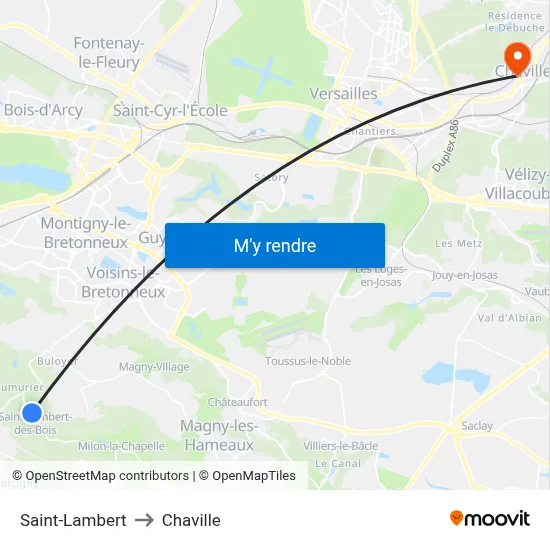 Saint-Lambert to Chaville map