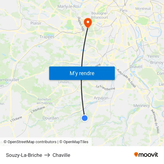 Souzy-La-Briche to Chaville map