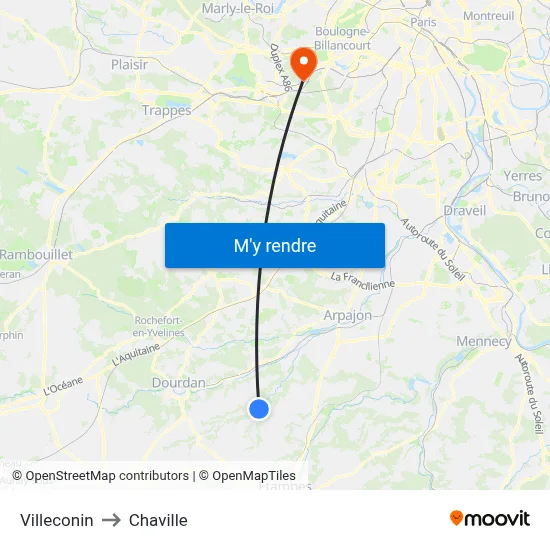 Villeconin to Chaville map