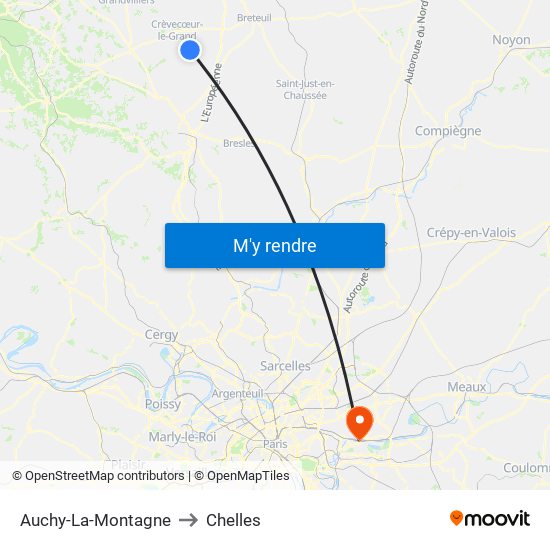 Auchy-La-Montagne to Chelles map